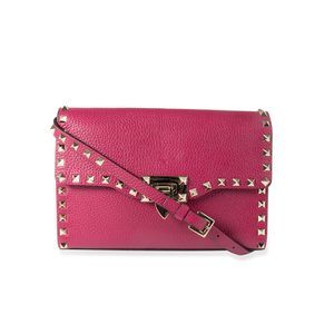 Valentino Magenta Grainy Calfskin Rockstud Medium Crossbody Bag